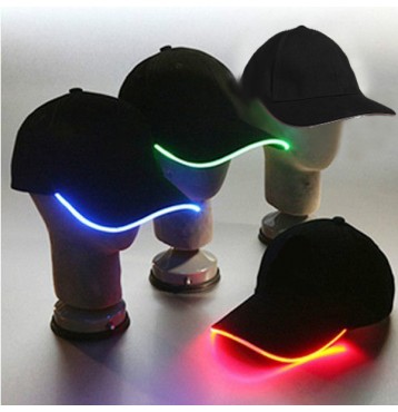 LED Light Glow Club Party Sports Athletic Black Fabric Travel Hat Cap