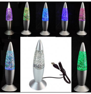USB Multi-Color Changing Rocket Lava Lamp LED Glitter Light Decoration