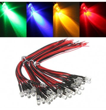 10pcs LED Lamp Light Bulb 20cm Pre Wired 5mm 12V DC Colorful Light